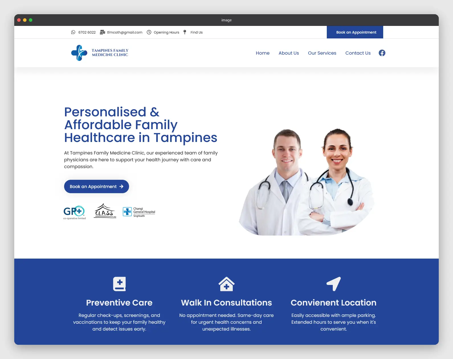 Tampines Family Medicine Clinic website screenshot